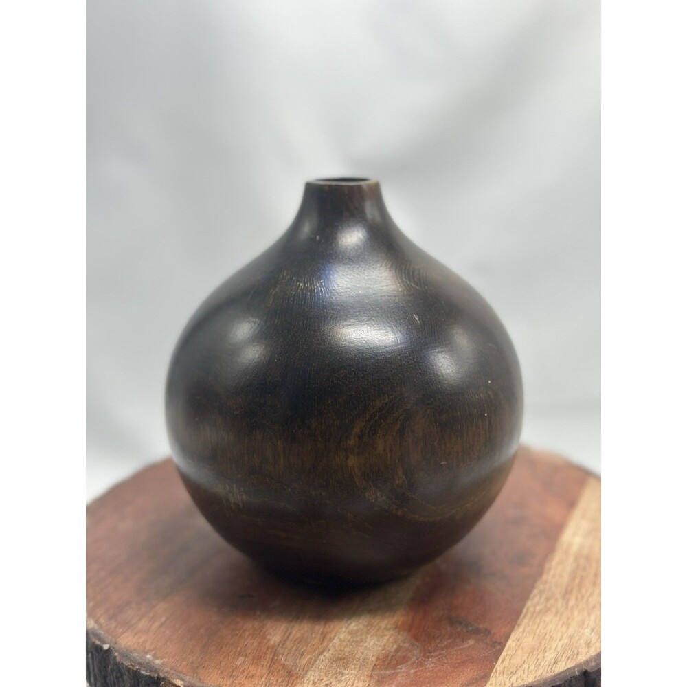 Mid-Century Turned Solid Wood Weed Pot Vase Handmade Vintage